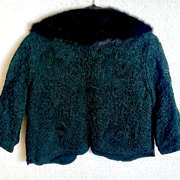 Vtg Women’s Evening Jacket Black Soutache w/ Real Fur Detachable Collar Sz 8 Fit - Picture 3 of 5